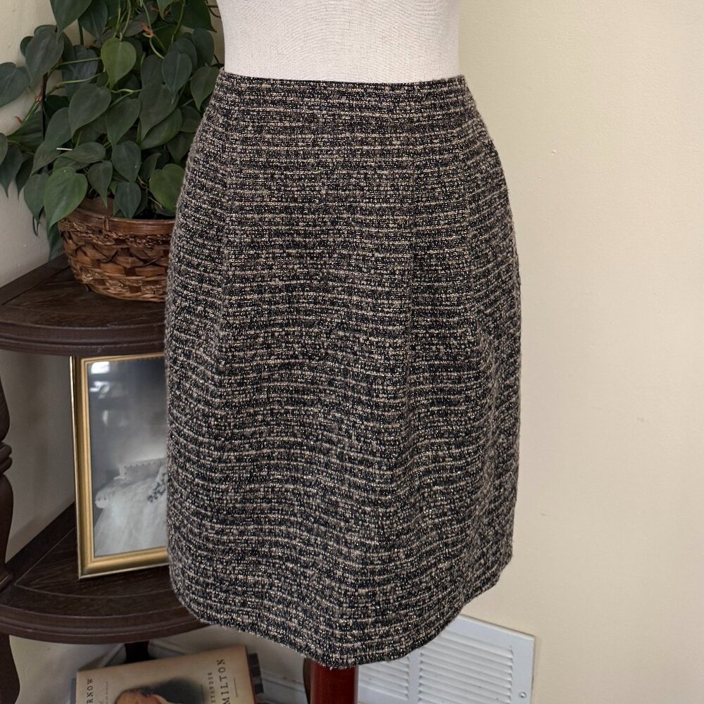 Boden Brown Wool Blend Tweed Skirt Metallic Thread sz 6
